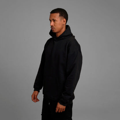 Buzo Hoodie Negro Tela Alto Gramaje 385 G