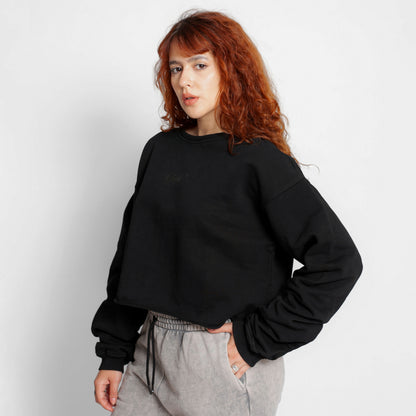 Buzo Crop Top Oversize Mujer Negro Buds