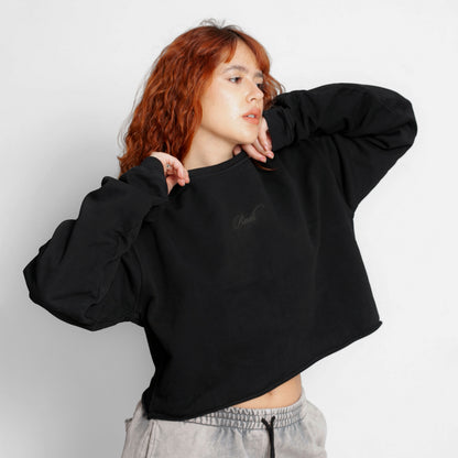 Buzo Crop Top Oversize Mujer Negro Buds