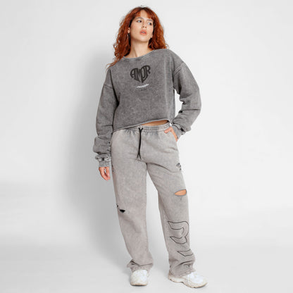 Buzo Crop Top Oversize Mujer Gris Acid Wash Buds