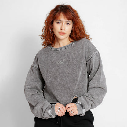 Buzo Crop Top Oversize Mujer Gris Acid Wash Buds