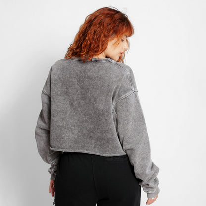 Buzo Crop Top Oversize Mujer Gris Acid Wash Buds
