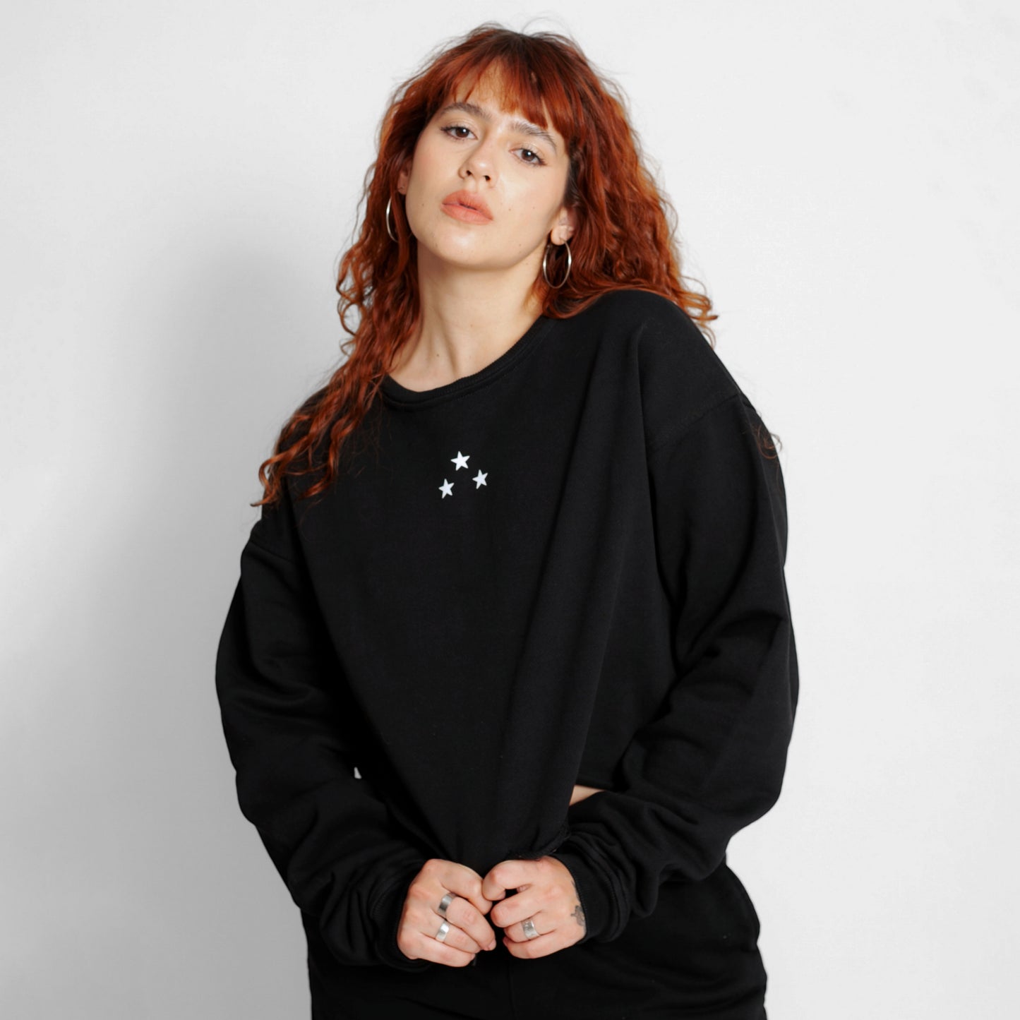 Buzo Crop Top Oversize Mujer Negro Buds