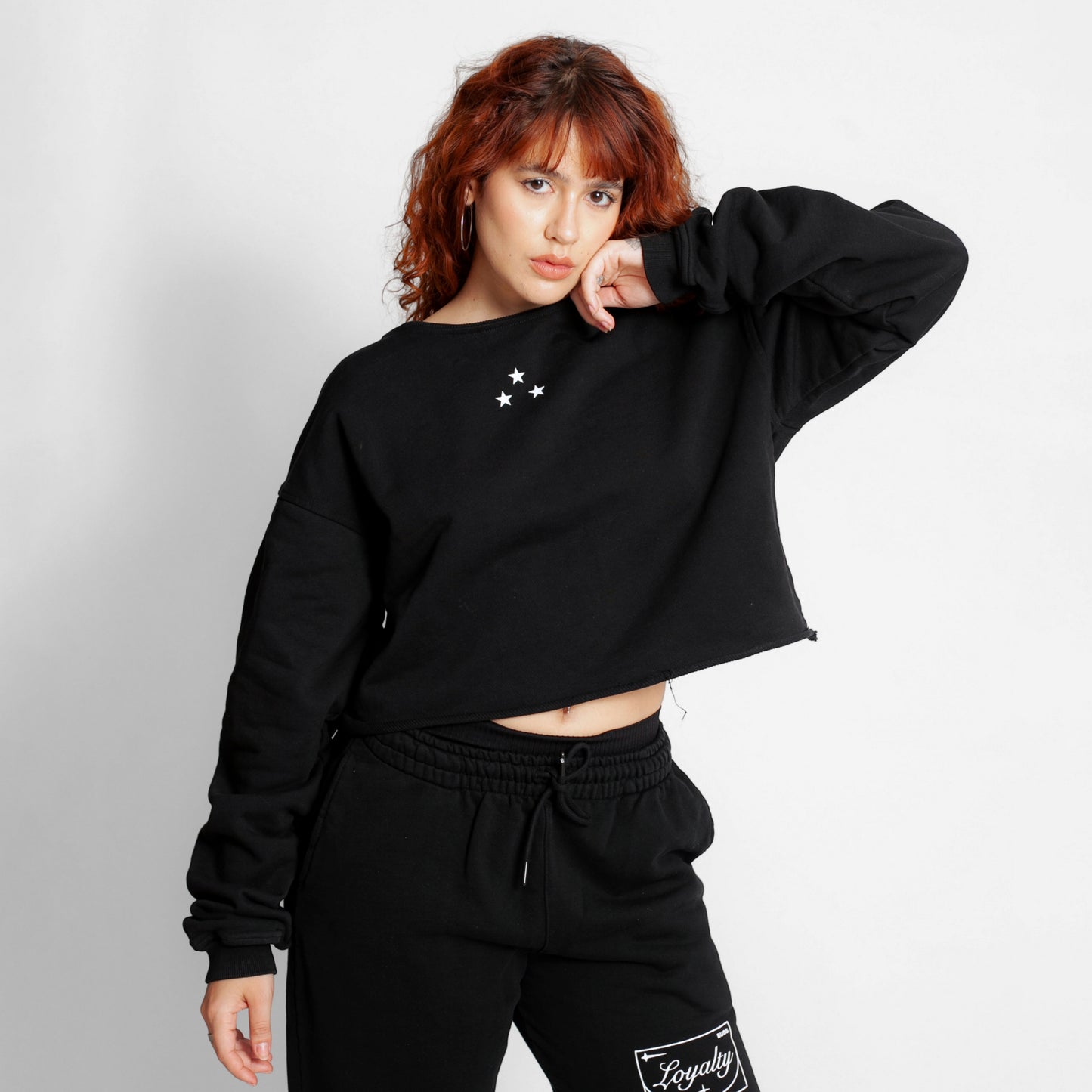 Buzo Crop Top Oversize Mujer Negro Buds