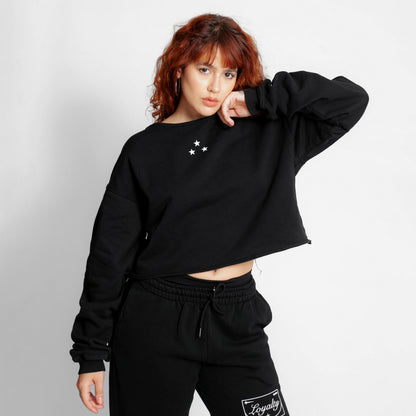 Buzo Crop Top Oversize Mujer Negro Buds