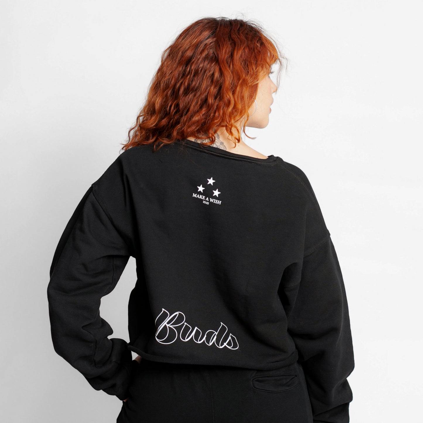 Buzo Crop Top Oversize Mujer Negro Buds