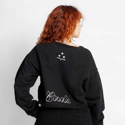 Buzo Crop Top Oversize Mujer Negro Buds