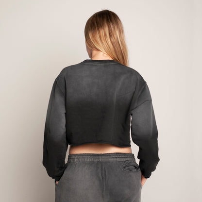 Buzo Crop Top Crewneck Gris Degradé Tela Alto Gramaje 400G