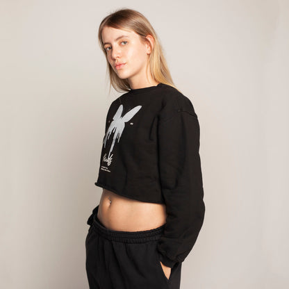 Buzo Crop Top Crewneck Negro Tela Alto Gramaje 400G