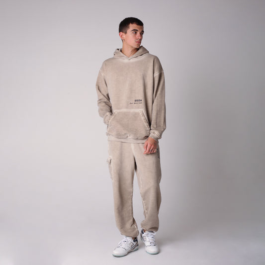 Set Acid Wash Beige Buzo Hoodie y Sudadera Cargo