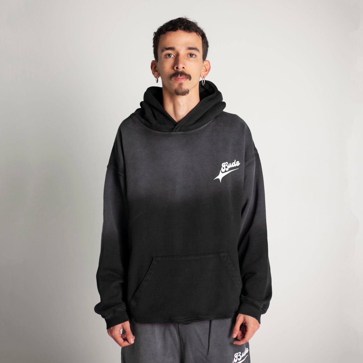 Buzo Hoodie Gris Degradé Tela Alto Gramaje 400G