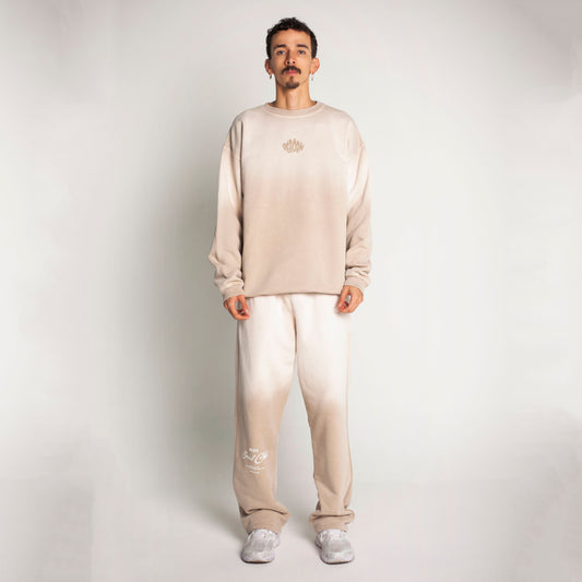 Set Buzo Crewneck y Sudadera Bota Recta Beige Degradé 400G