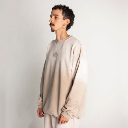 Buzo Crewneck Beige Degradé Tela Alto Gramaje 400G