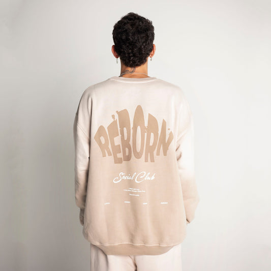Buzo Crewneck Beige Degradé Tela Alto Gramaje 400G