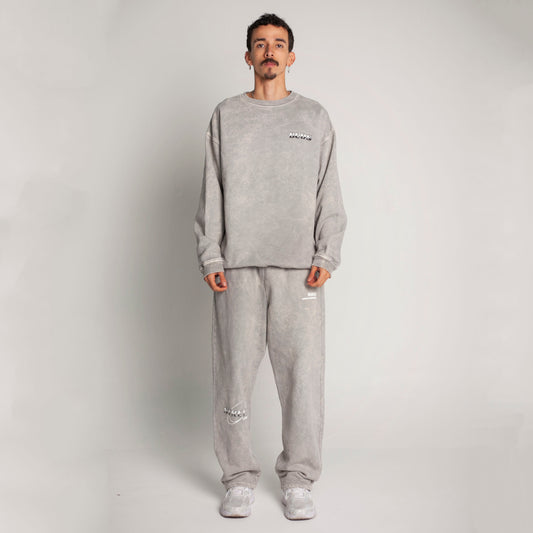 Set Buzo Crewneck y Sudadera Bota Recta Acid Wash 400G