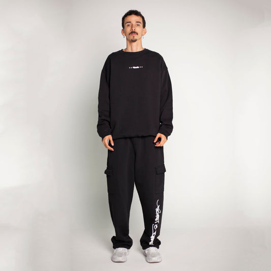 Set Buzo Crewneck y Sudadera Bota Recta Negro 400G