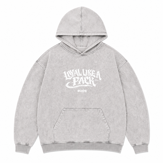 Buzo Hoodie Acid Wash Gris Tela Alto Gramaje 400G
