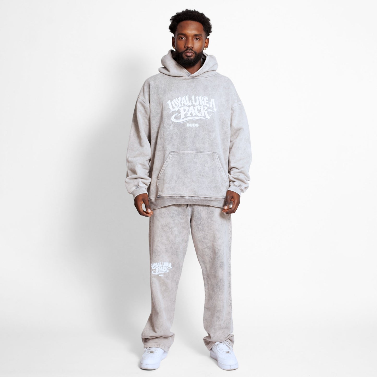 Buzo Hoodie Acid Wash Gris Tela Alto Gramaje 400G