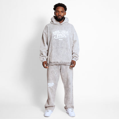 Buzo Hoodie Acid Wash Gris Tela Alto Gramaje 400G