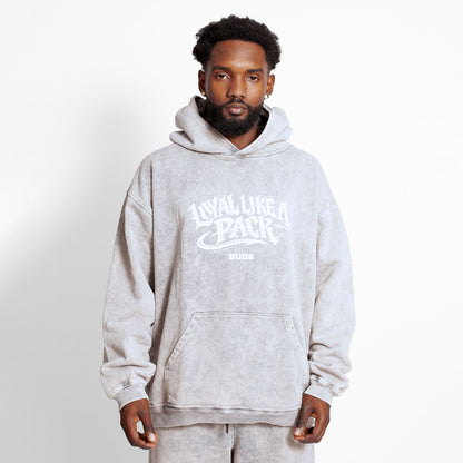 Buzo Hoodie Acid Wash Gris Tela Alto Gramaje 400G