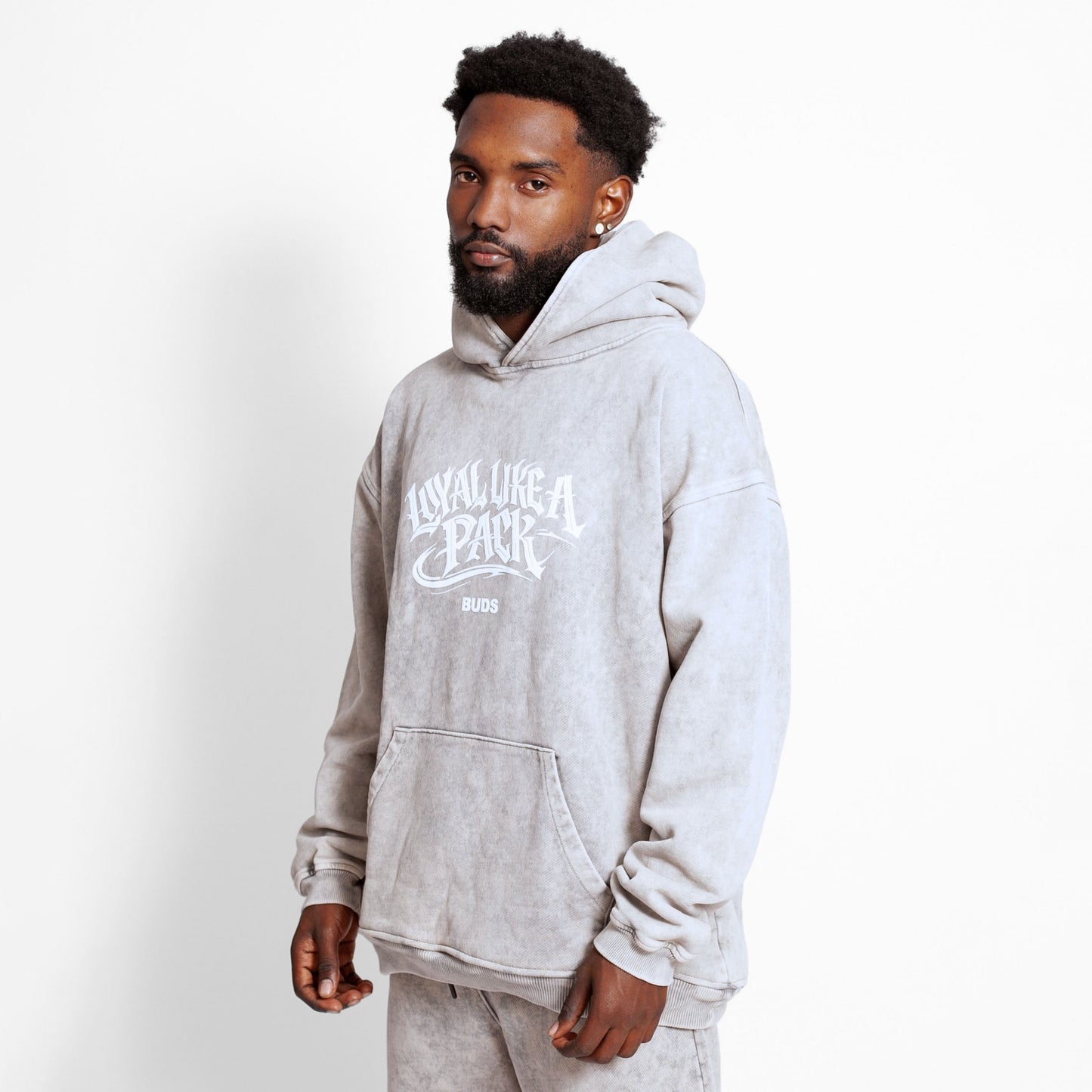 Buzo Hoodie Acid Wash Gris Tela Alto Gramaje 400G