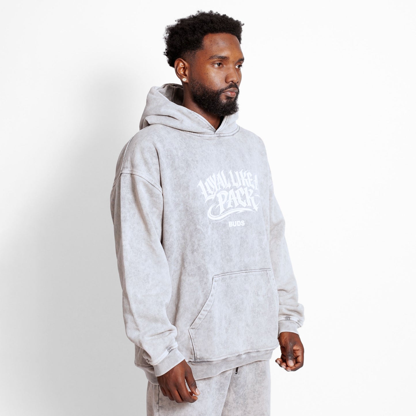 Buzo Hoodie Acid Wash Gris Tela Alto Gramaje 400G