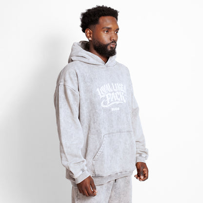 Buzo Hoodie Acid Wash Gris Tela Alto Gramaje 400G