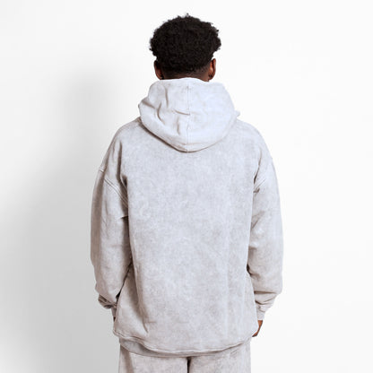 Buzo Hoodie Acid Wash Gris Tela Alto Gramaje 400G