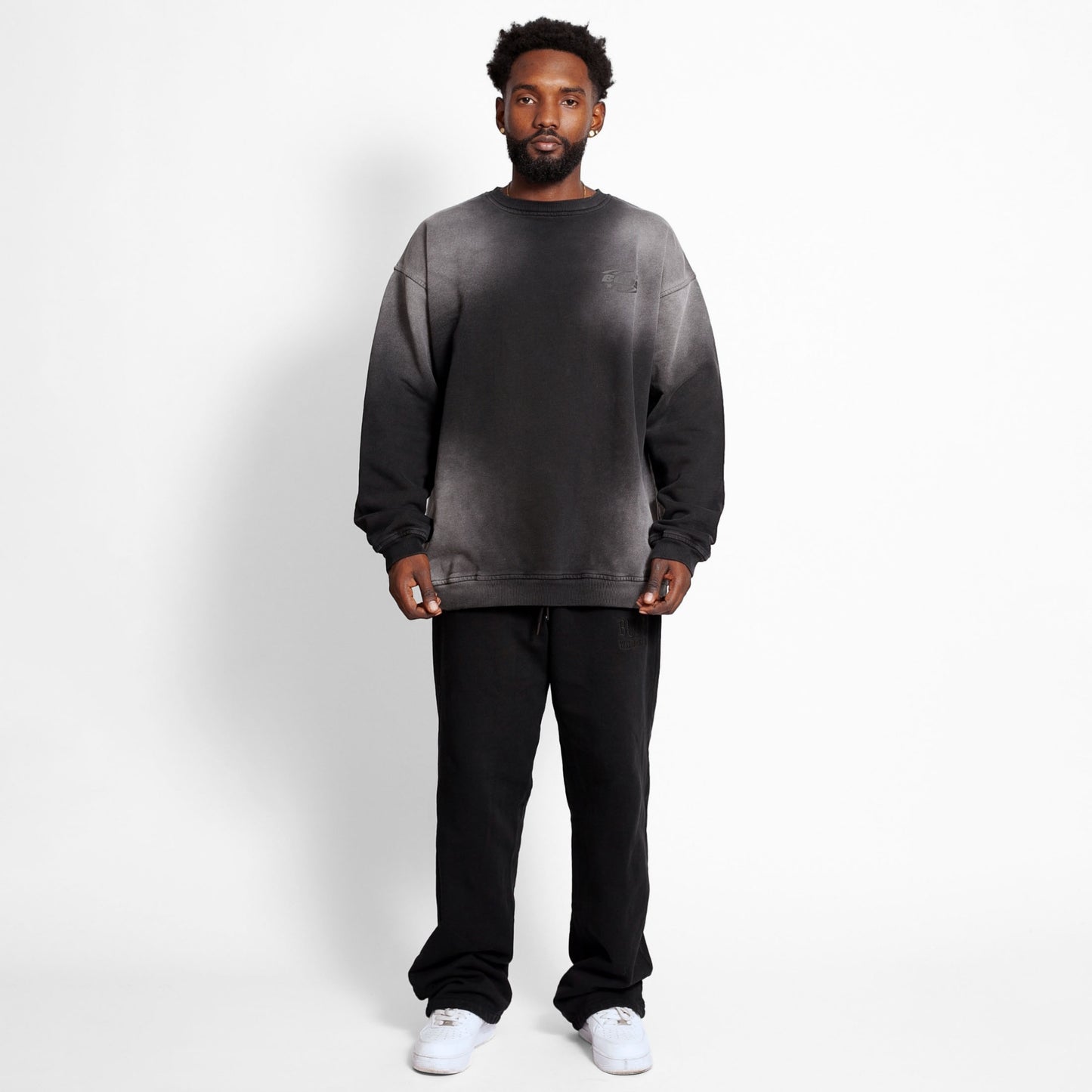 Buzo Crewneck Negro Degradé Tela Alto Gramaje 400G