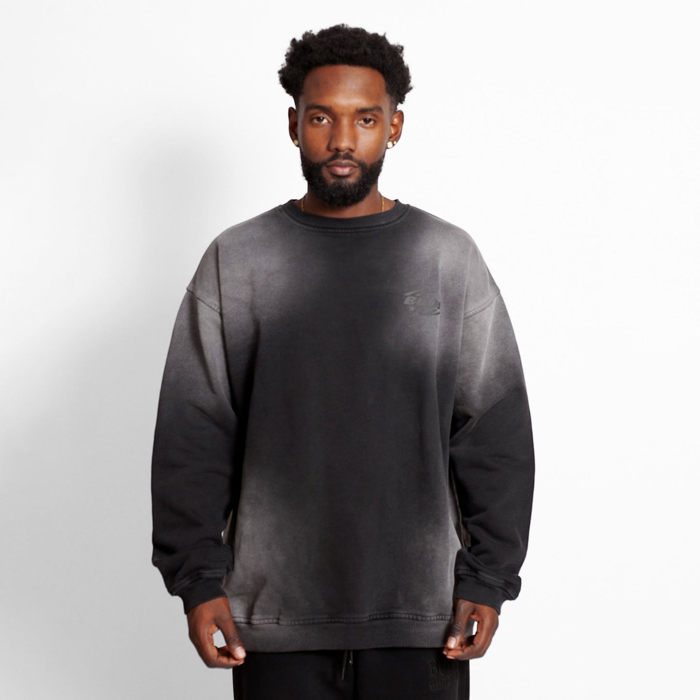 Buzo Crewneck Negro Degradé Tela Alto Gramaje 400G
