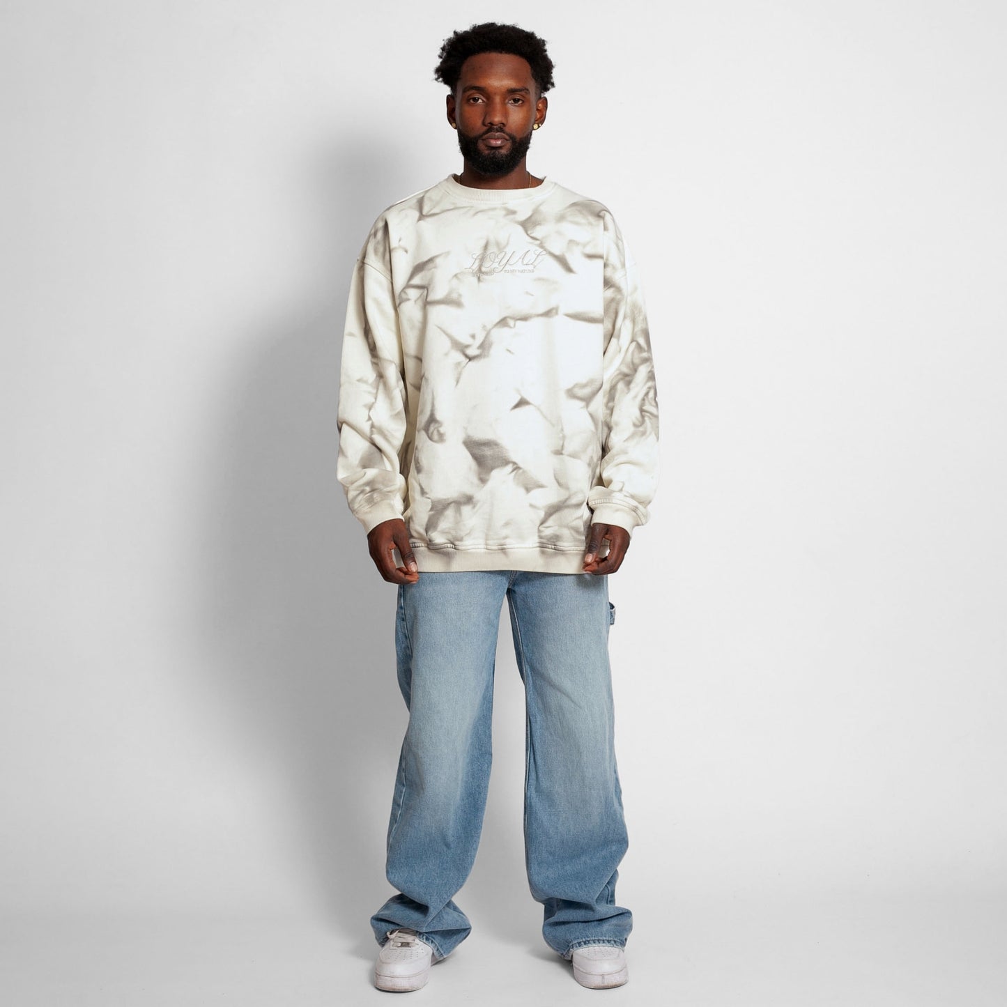 Buzo Crewneck Tie Dye Blanco con Gris Tela Alto Gramaje 400G