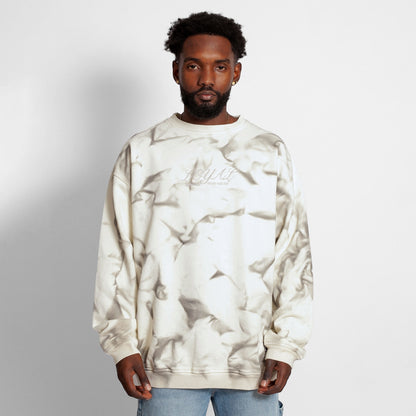 Buzo Crewneck Tie Dye Blanco con Gris Tela Alto Gramaje 400G