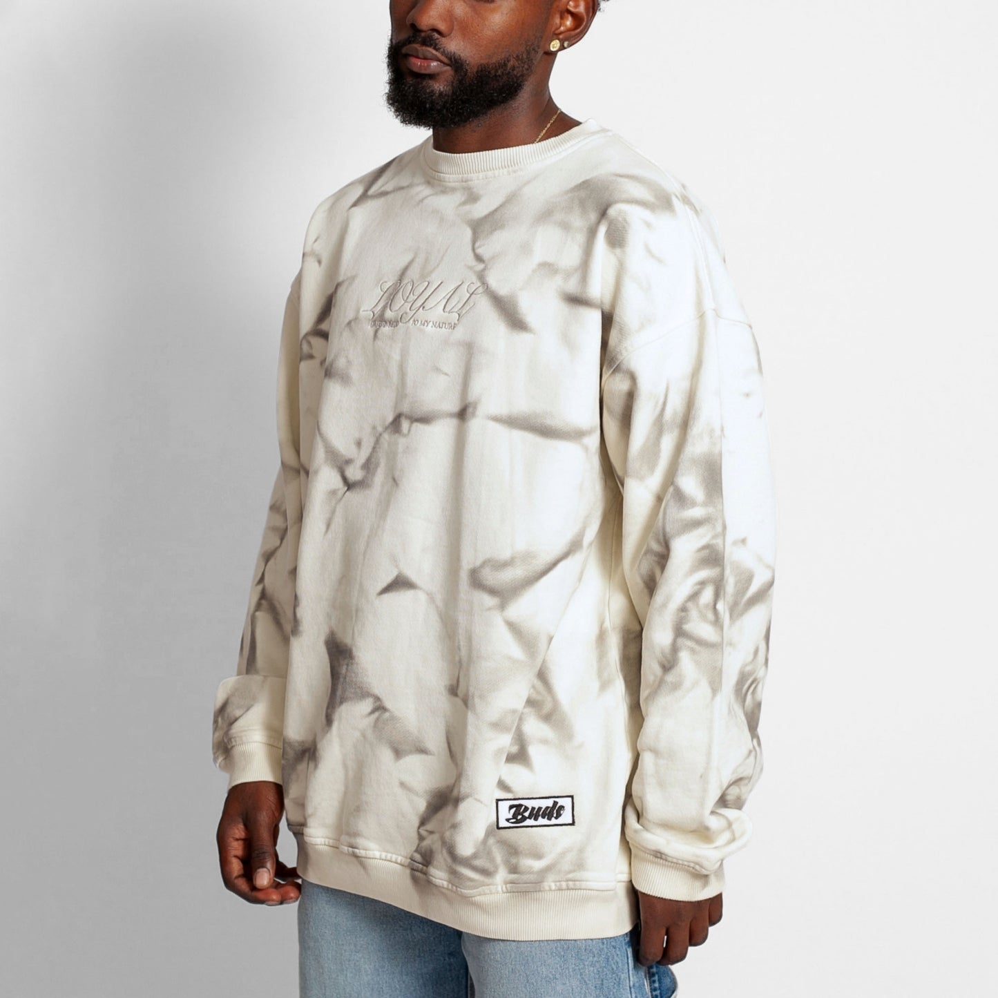 Buzo Crewneck Tie Dye Blanco con Gris Tela Alto Gramaje 400G