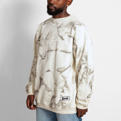 Buzo Crewneck Tie Dye Blanco con Gris Tela Alto Gramaje 400G