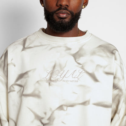 Buzo Crewneck Tie Dye Blanco con Gris Tela Alto Gramaje 400G