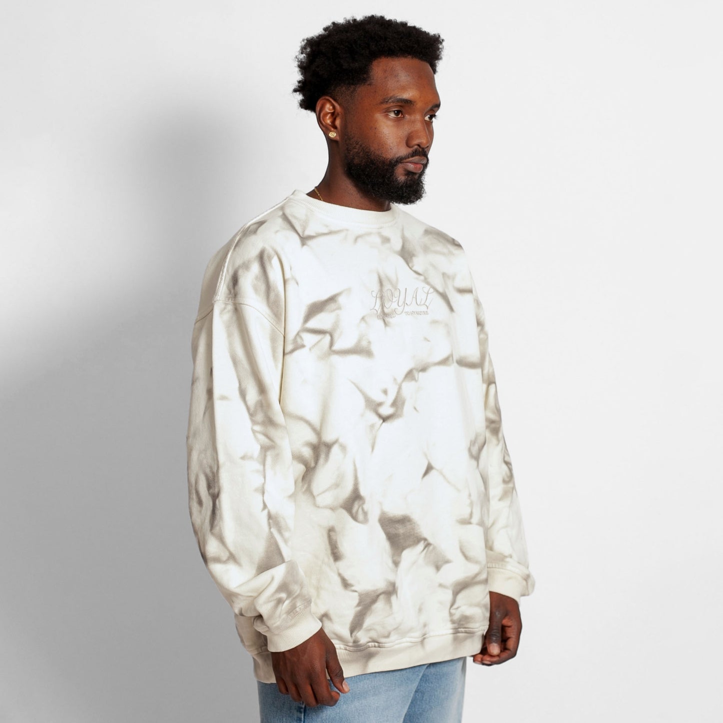Buzo Crewneck Tie Dye Blanco con Gris Tela Alto Gramaje 400G