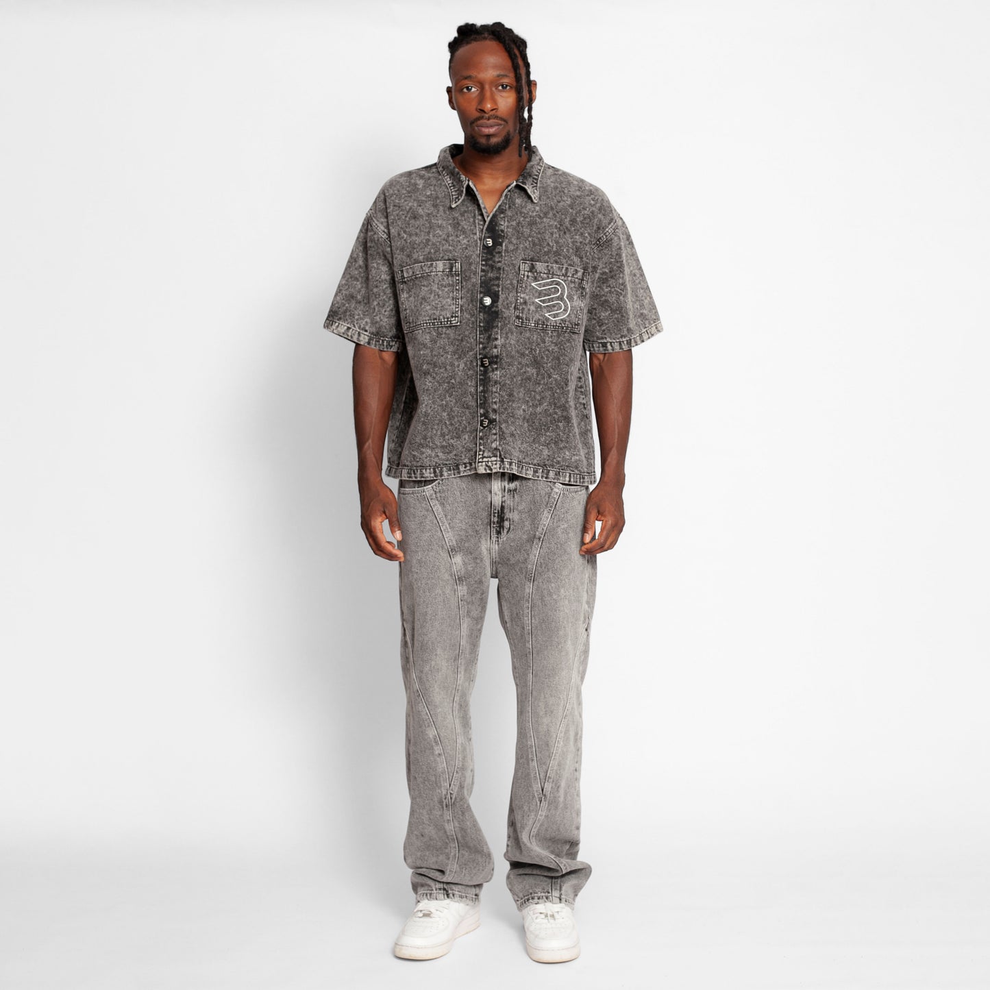 Camisa Denim Boy Fit Hombre Gris Claro Buds