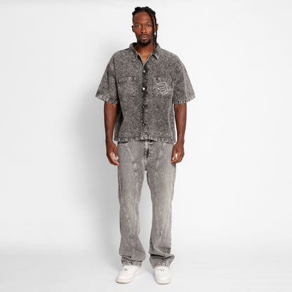 Camisa Denim Boy Fit Hombre Gris Claro Buds