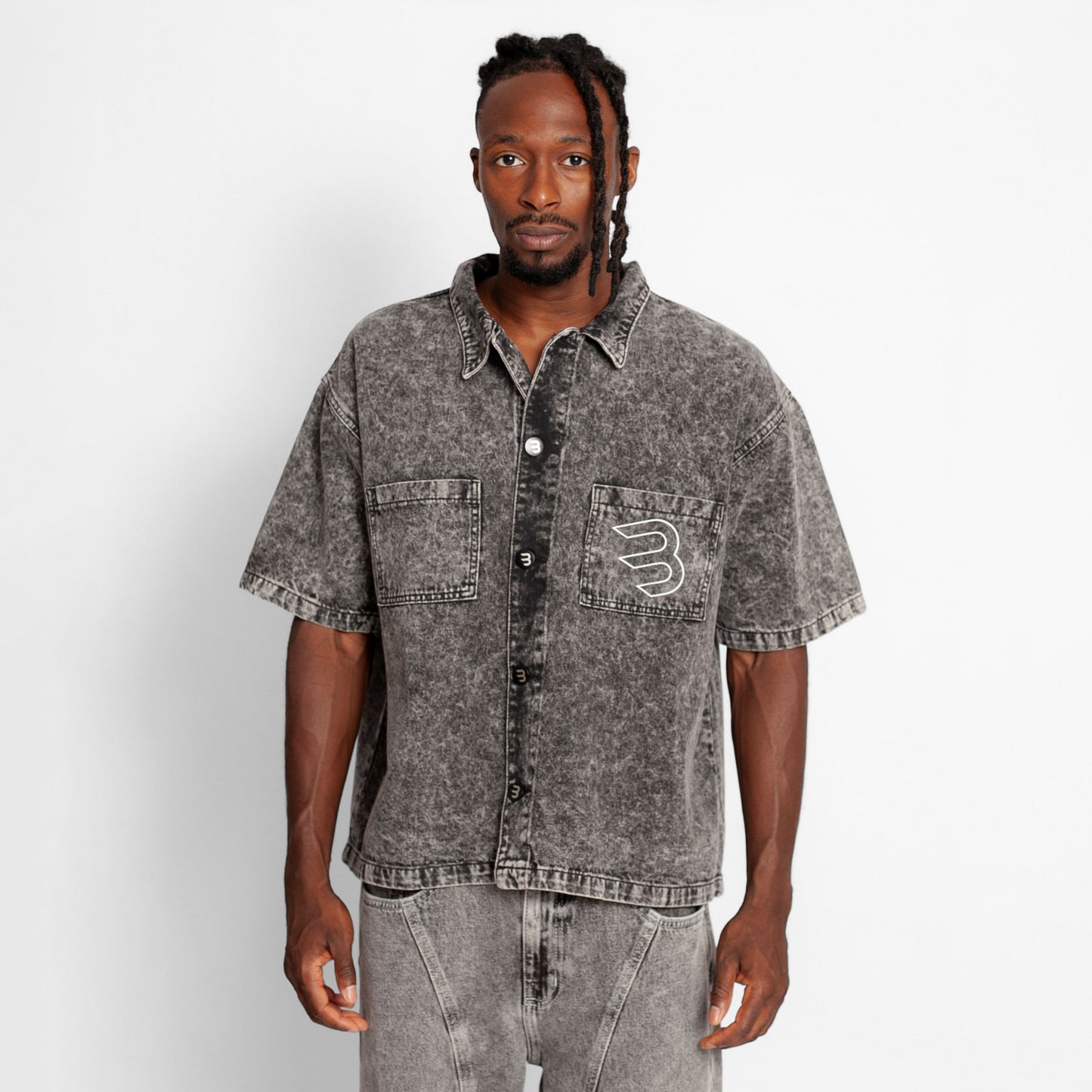 Camisa Denim Boy Fit Hombre Gris Claro Buds