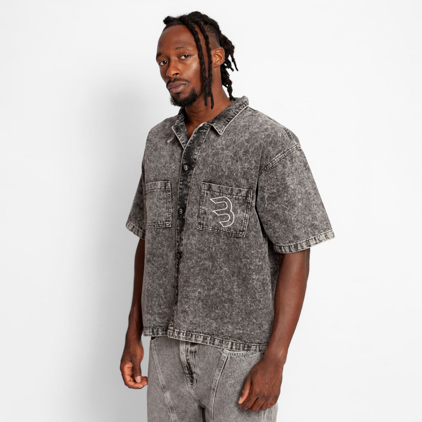 Camisa Denim Boy Fit Hombre Gris Claro Buds