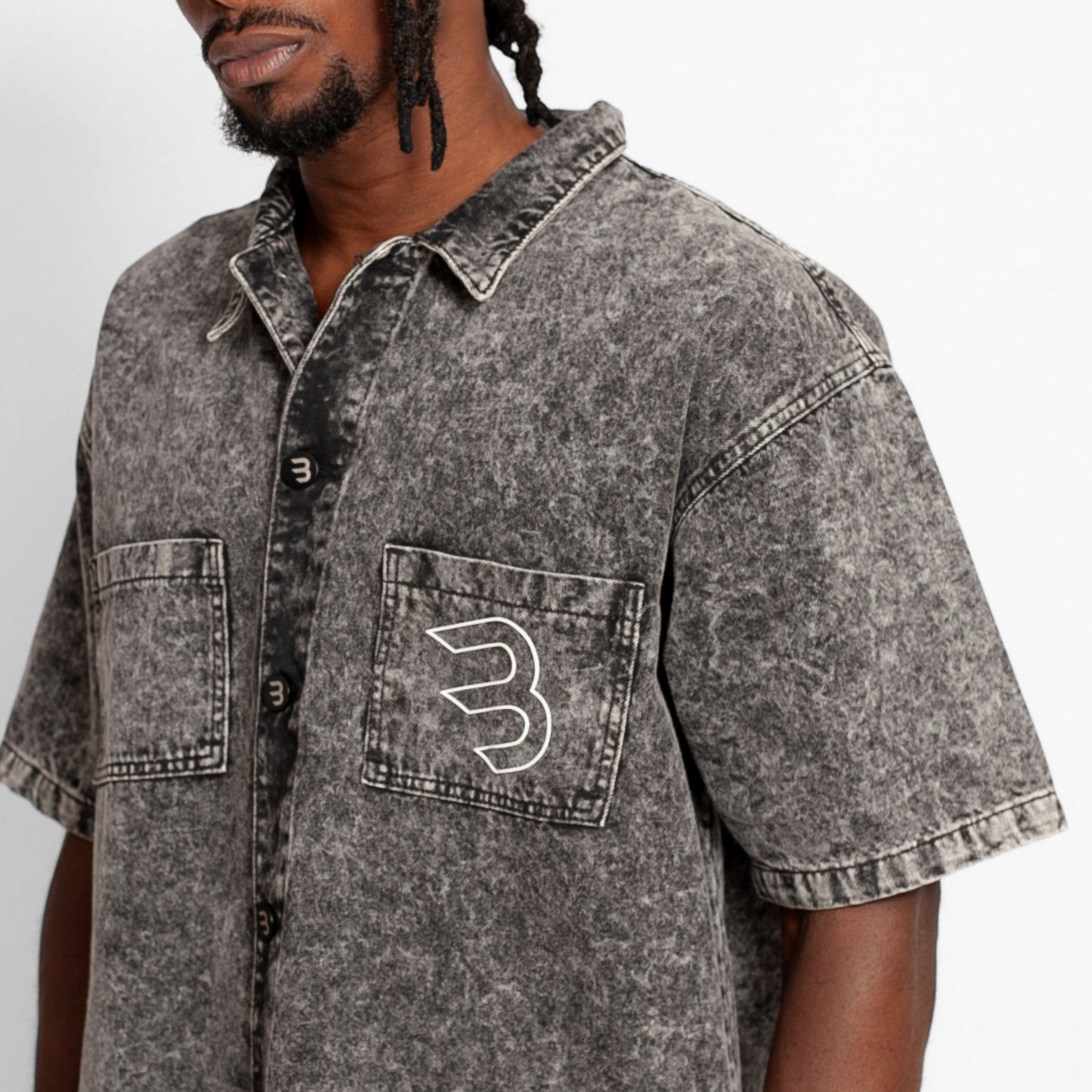 Camisa Denim Boy Fit Hombre Gris Claro Buds