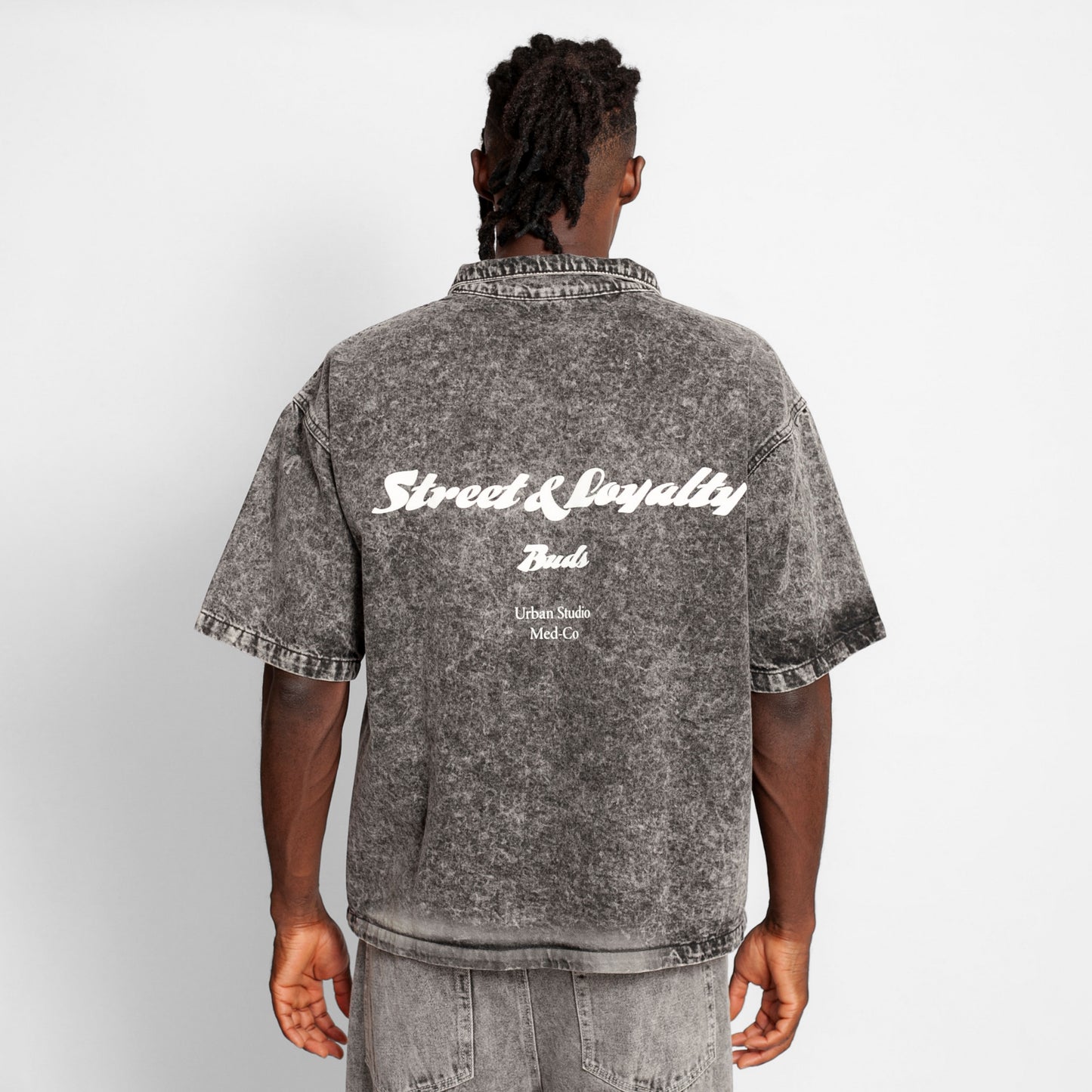 Camisa Denim Boy Fit Hombre Gris Claro Buds