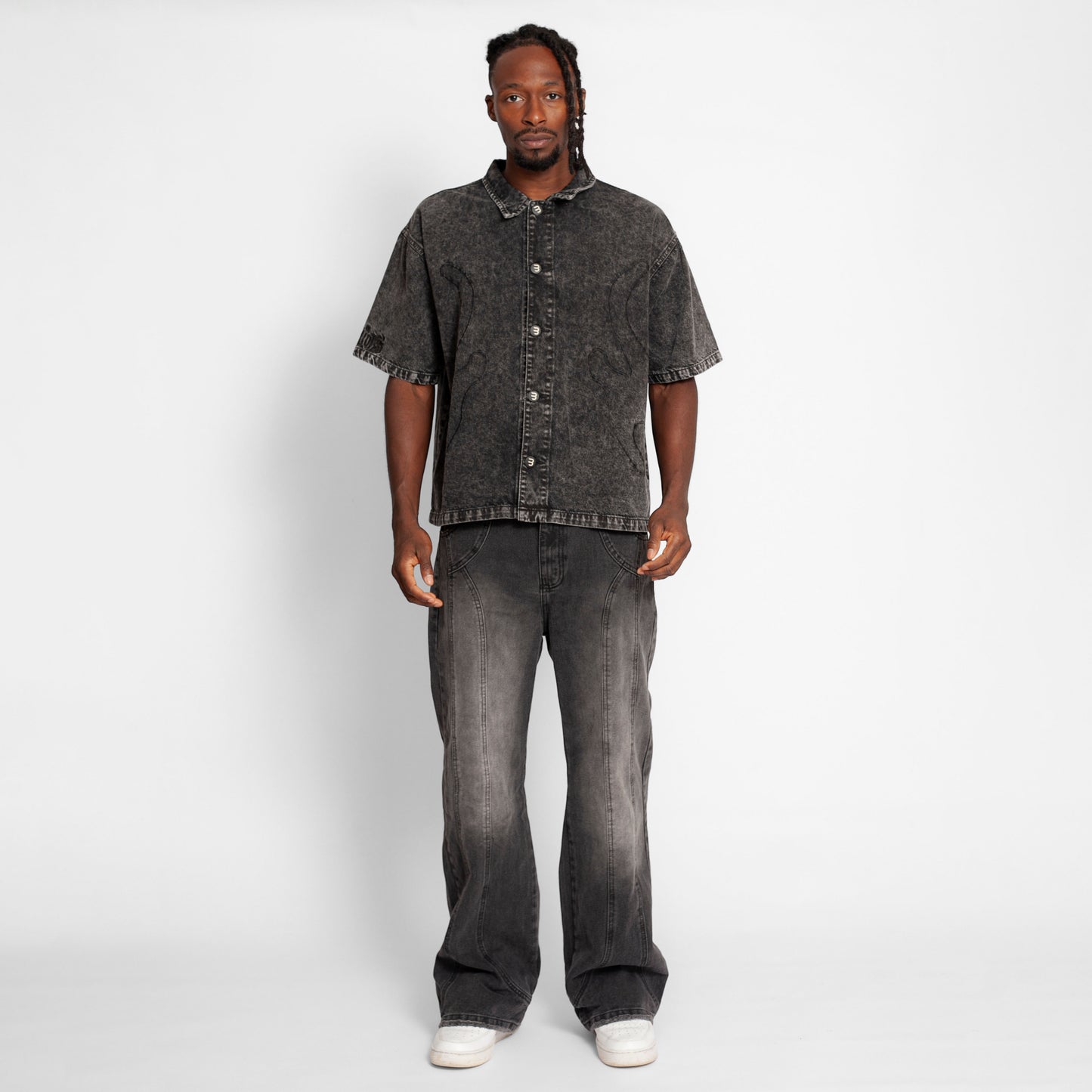 Camisa Denim Boy Fit Hombre Gris Humo Buds