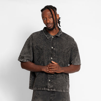 Camisa Denim Boy Fit Hombre Gris Humo Buds