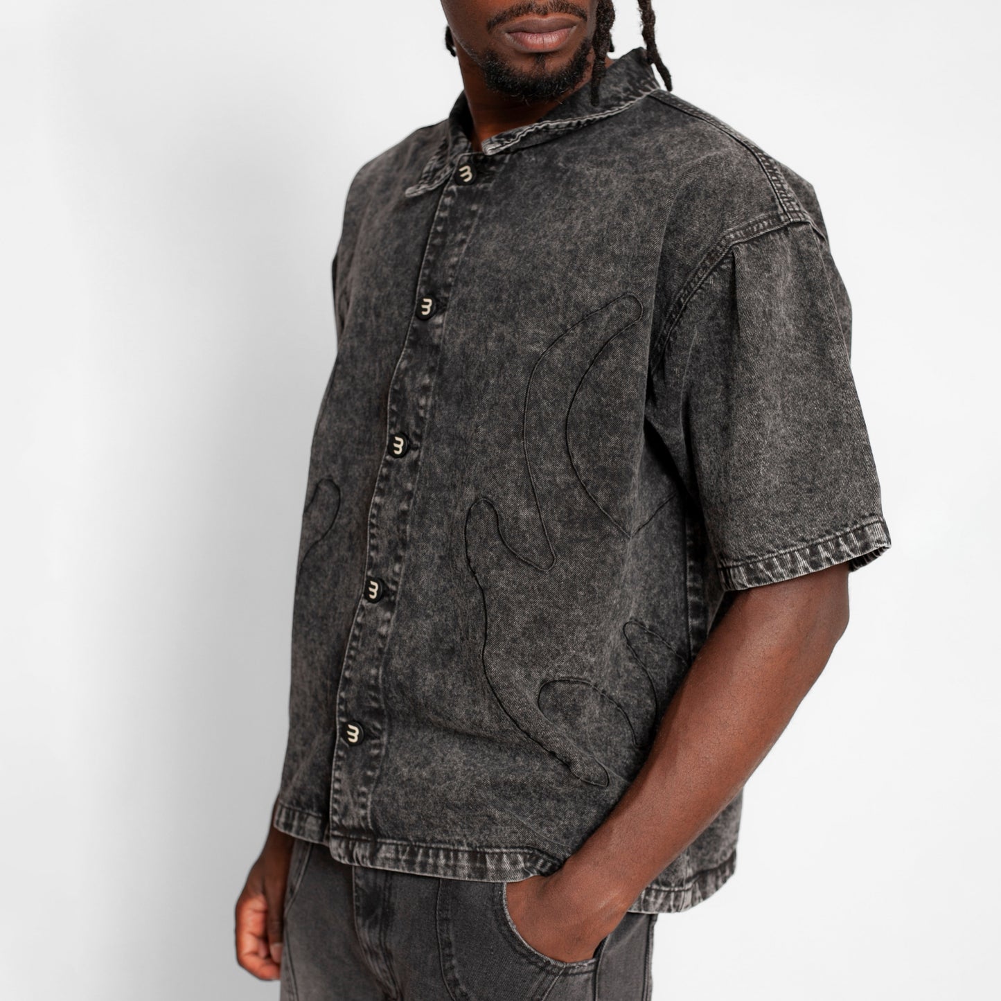 Camisa Denim Boy Fit Hombre Gris Humo Buds