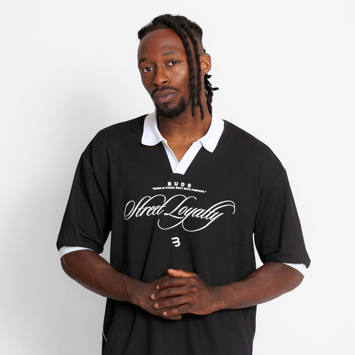 Camisa Oversize Polo Tela Galleta Negra Blanca Buds