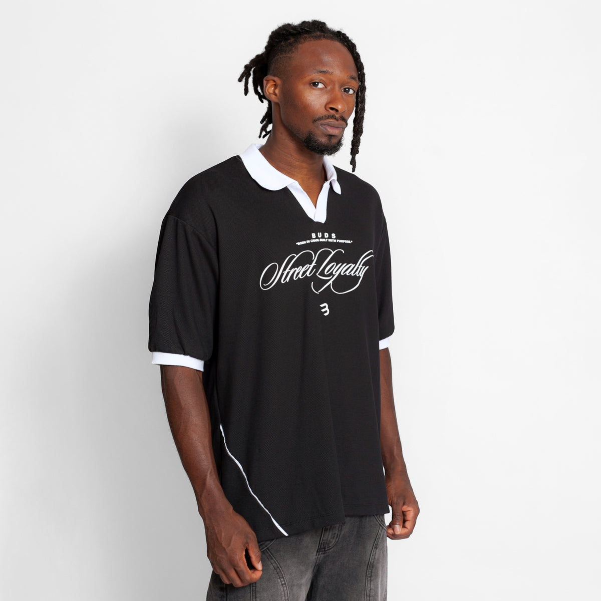 Camisa Oversize Polo Tela Galleta Negra Blanca Buds