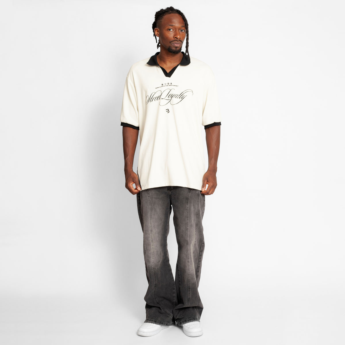 Camisa Oversize Polo Tela Galleta Beige Negro Buds