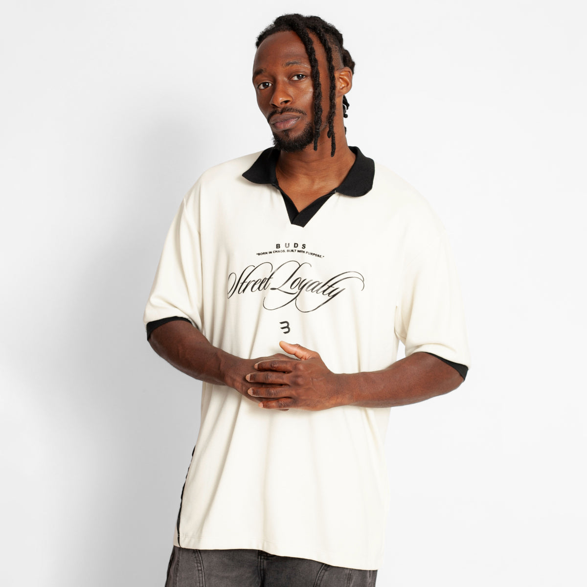 Camisa Oversize Polo Tela Galleta Beige Negro Buds