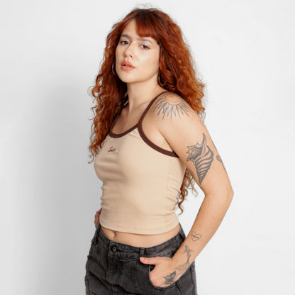 Camisa Rib Mujer Tiras Café y Beige Buds
